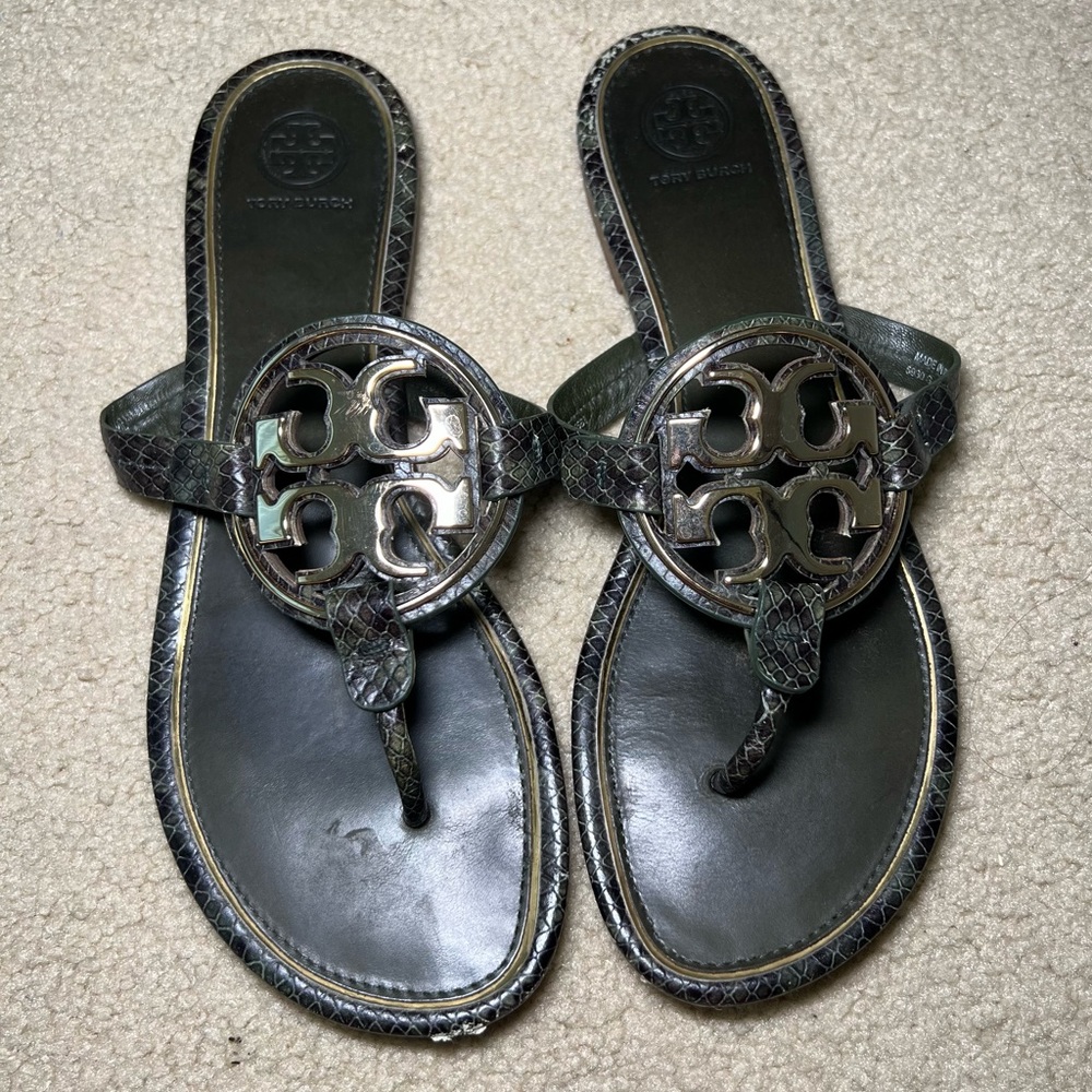 Tory Burch Sandal Metal Miller Stamped Snake Print